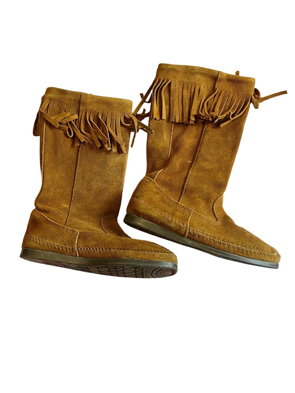 Minnetonka Suede Fringe Mid-Calf Boots - Brown